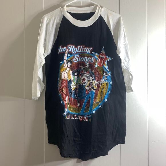 vintage 1981 ROLLING STONES Tattoo You Tour double sided 3/4 sleeve tee shirt XL - Picture 2 of 8